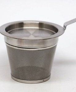 Filtro acero inoxidable con tapa, Tetera/Taza con plato. XL-8cm.